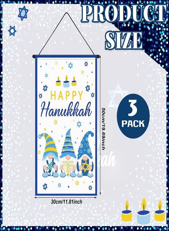 Tegeme 3 Pcs Hanukkah Door Sign Flag Chanukah Blue White Door Hanging Banner Menorah Star of David Menorah Wall Decoration for Hanukkah Party Supplies Outdoor Indoor Decoration - Image 2