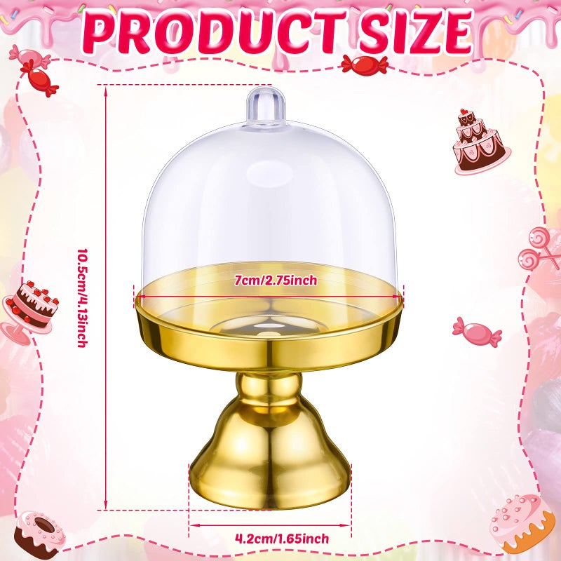 Cunhill 24 Pieces Plastic Mini Cake Stand with Dome Cover Chocolate Candy Cupcake Containers Dessert Display Plate with Dome Cover for Birthday Wedding Holiday Party Supplies (Gold, Transparent) - Image 2