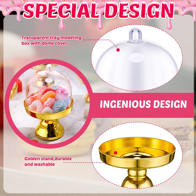 Cunhill 24 Pieces Plastic Mini Cake Stand with Dome Cover Chocolate Candy Cupcake Containers Dessert Display Plate with Dome Cover for Birthday Wedding Holiday Party Supplies (Gold, Transparent) - Image 3