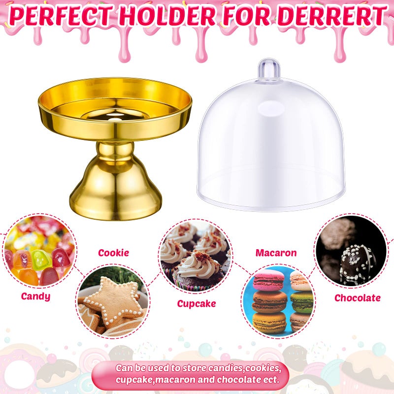 Cunhill 24 Pieces Plastic Mini Cake Stand with Dome Cover Chocolate Candy Cupcake Containers Dessert Display Plate with Dome Cover for Birthday Wedding Holiday Party Supplies (Gold, Transparent) - Image 4