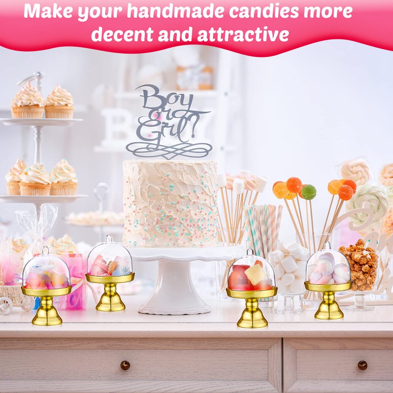 Cunhill 24 Pieces Plastic Mini Cake Stand with Dome Cover Chocolate Candy Cupcake Containers Dessert Display Plate with Dome Cover for Birthday Wedding Holiday Party Supplies (Gold, Transparent) - Image 5