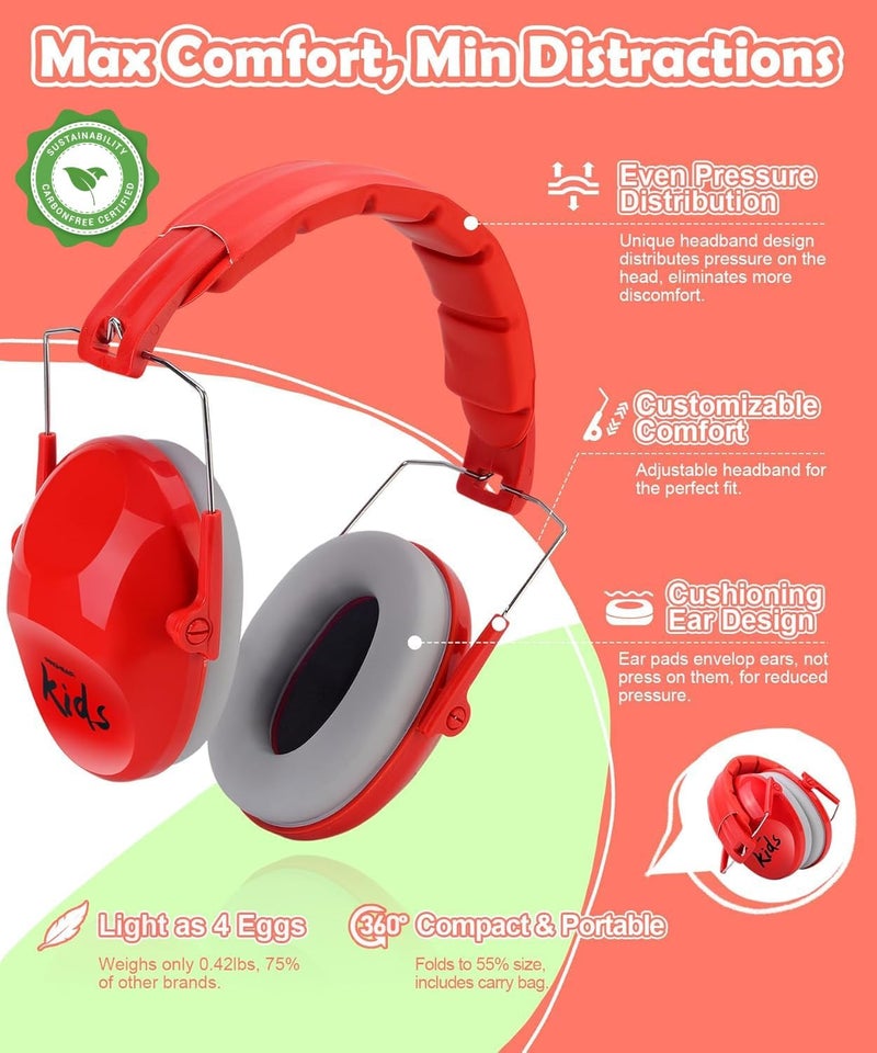 PROHEAR 032 Kids Noise Cancelling Headphones with Adjustable Headband - 25dB NRR Autism Ear Protection for Child at Mowing Studying Sleeping Racing - 2 Pack - Red and Blue - Image 4
