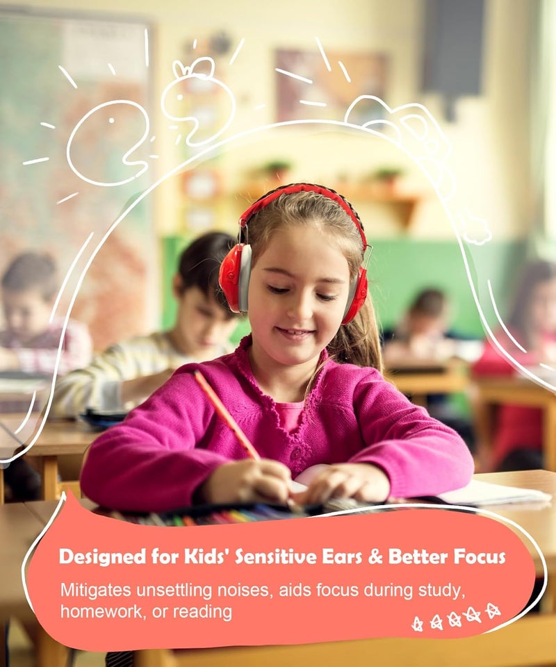 PROHEAR 032 Kids Noise Cancelling Headphones with Adjustable Headband - 25dB NRR Autism Ear Protection for Child at Mowing Studying Sleeping Racing - 2 Pack - Red and Blue - Image 3