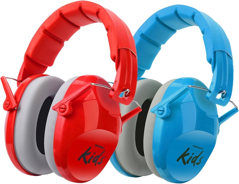 PROHEAR 032 Kids Noise Cancelling Headphones with Adjustable Headband - 25dB NRR Autism Ear Protection for Child at Mowing Studying Sleeping Racing - 2 Pack - Red and Blue - Image 1