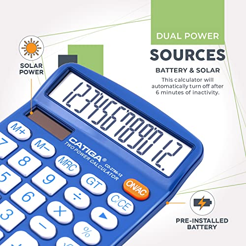 CATIGA Desktop Calculator 12 Digit with Large LCD Display and Sensitive Button, Solar and Battery Dual Power, Standard Function for Office, Home, School, CD-2786 - Image 4