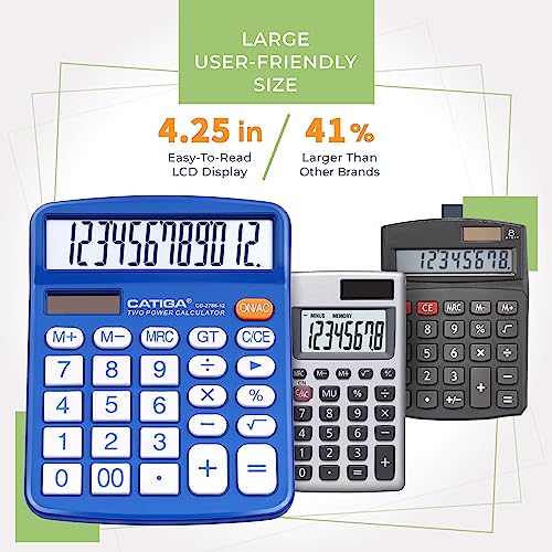 CATIGA Desktop Calculator 12 Digit with Large LCD Display and Sensitive Button, Solar and Battery Dual Power, Standard Function for Office, Home, School, CD-2786 - Image 2