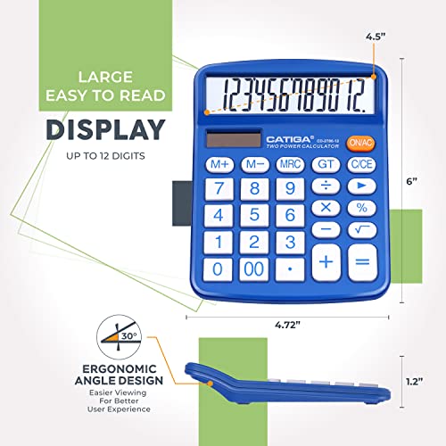 CATIGA Desktop Calculator 12 Digit with Large LCD Display and Sensitive Button, Solar and Battery Dual Power, Standard Function for Office, Home, School, CD-2786 - Image 3