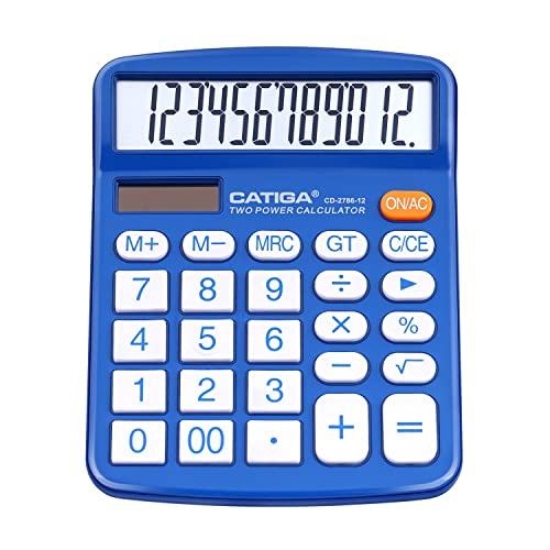 CATIGA Desktop Calculator 12 Digit with Large LCD Display and Sensitive Button, Solar and Battery Dual Power, Standard Function for Office, Home, School, CD-2786 - Image 1