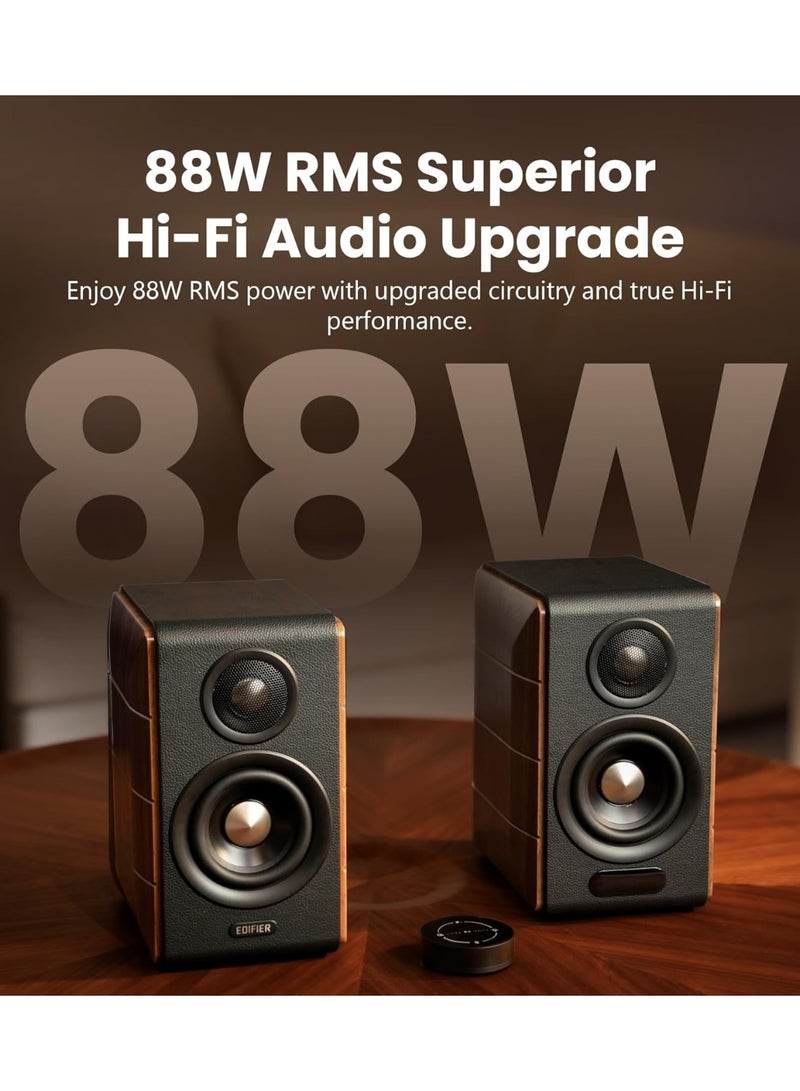 اديفير مكبرات صوت Edifier S880DB MKII Hi-Fi رفية، نظام مكبرات صوت نشط 2.0 ممتاز، شاشة صوت استوديو عالية الدقة 88 واط مع LDAC وBT5.3، مدخل USB-C/محوري/بصري/RCA ومخرج مضخم صوت للتلفزيون والكمبيوتر الشخصي ومشغل الأسطوانات - لون جوزي - Image 2