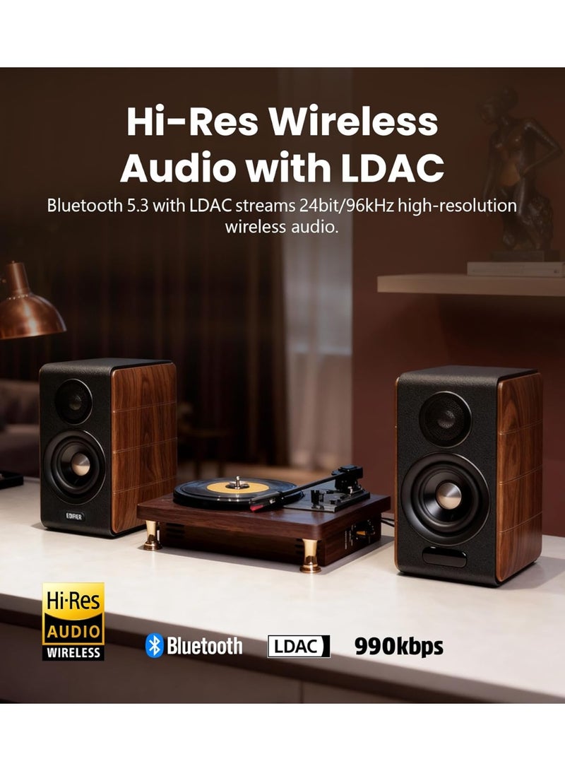 اديفير مكبرات صوت Edifier S880DB MKII Hi-Fi رفية، نظام مكبرات صوت نشط 2.0 ممتاز، شاشة صوت استوديو عالية الدقة 88 واط مع LDAC وBT5.3، مدخل USB-C/محوري/بصري/RCA ومخرج مضخم صوت للتلفزيون والكمبيوتر الشخصي ومشغل الأسطوانات - لون جوزي - Image 4