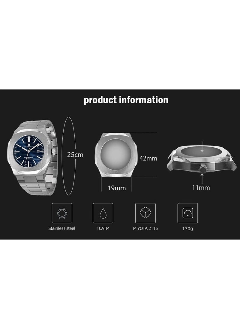 Sapphero - Original Made in Germany 100M Waterproof Japan Miyota Quartz Mechanism Stainless Steel Men's Wristwatch - Image 1