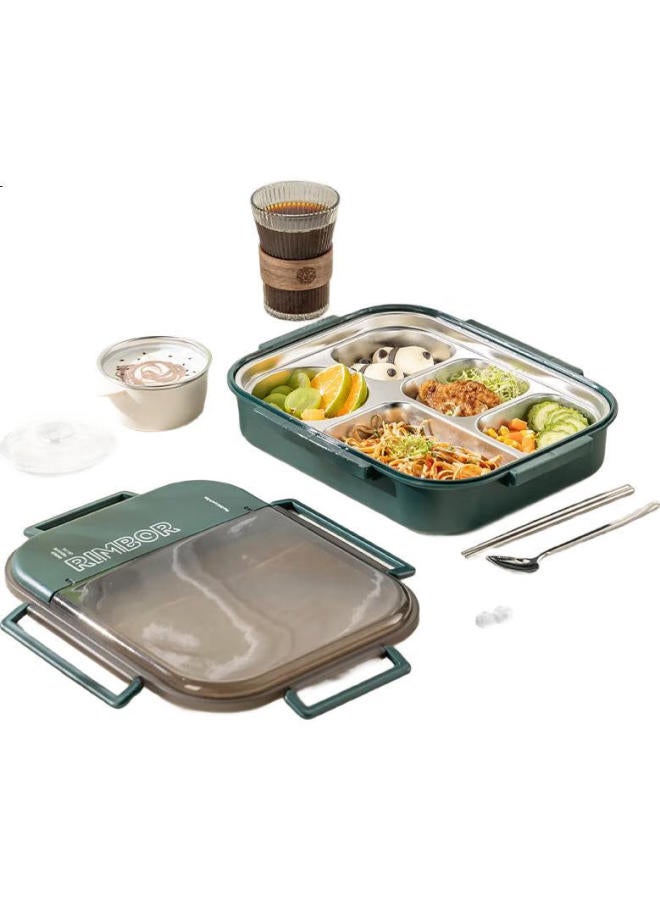 GRASEY Guangyi 316L Stainless Steel Insulated Lunch Box, Portable Meal Tray For Students And Office Workers, 5 Compartments With Utensils, Green, Gy7495 - Image 1
