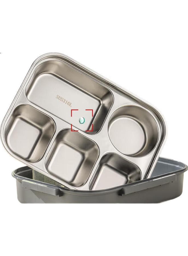 GRASEY Guangyi 316L Stainless Steel Insulated Lunch Box, Portable Meal Tray For Students And Office Workers, 5 Compartments With Utensils, Green, Gy7495 - Image 3