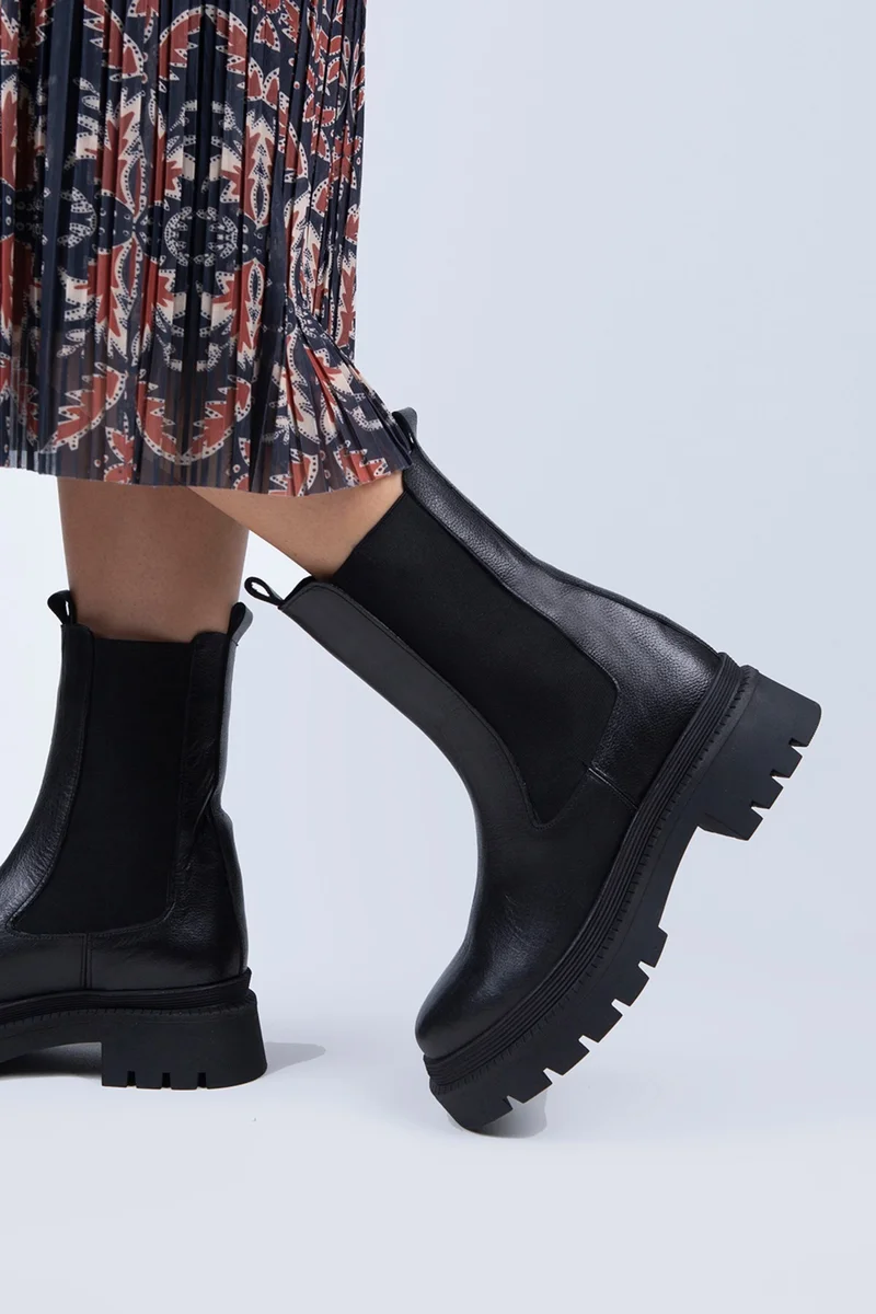 Manijero Manijero Agatha Women's Genuine Leather Double-Sided Elasticated Black Boots