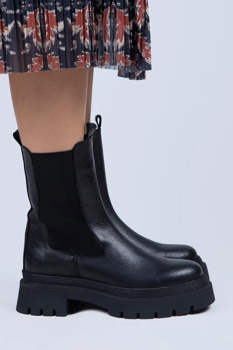 Manijero Manijero Agatha Women's Genuine Leather Double-Sided Elasticated Black Boots
