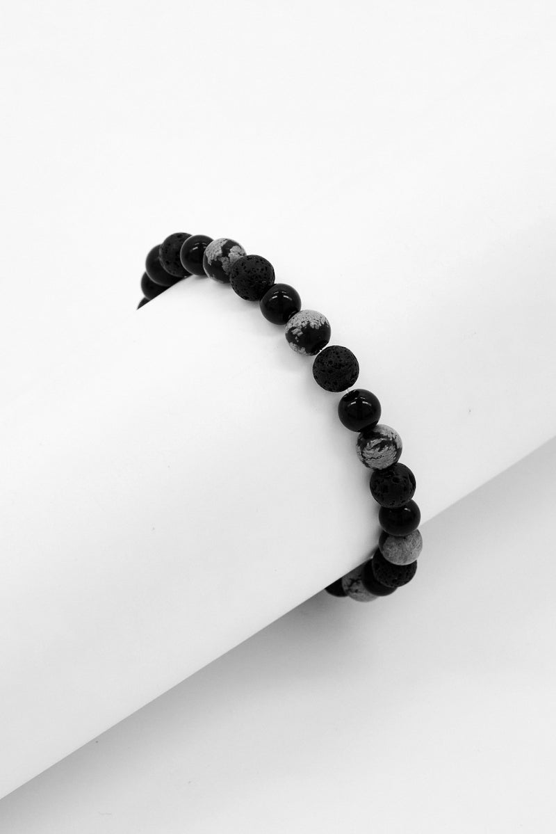Steeltime Men Lava Agate Beaded Bracelet, Dark Grey - Image 1