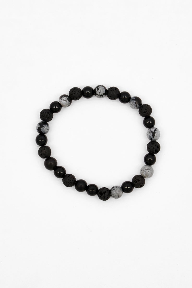 Steeltime Men Lava Agate Beaded Bracelet, Dark Grey - Image 3