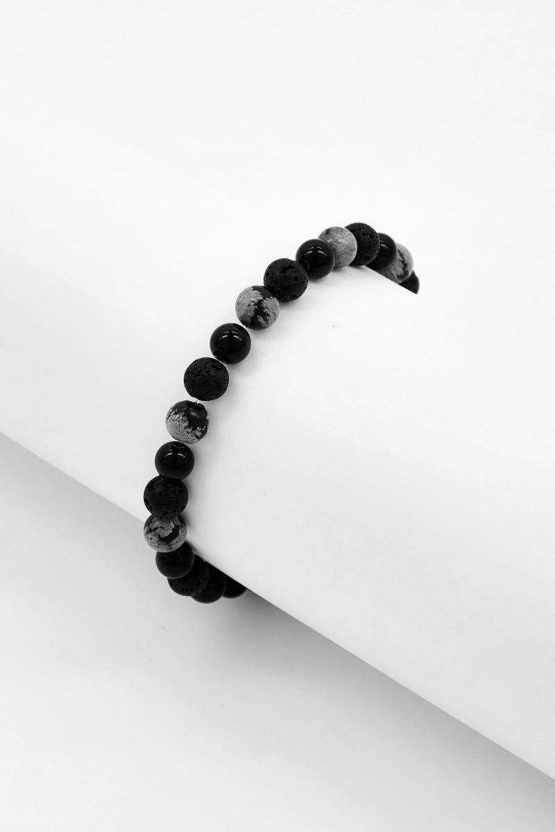 Steeltime Men Lava Agate Beaded Bracelet, Dark Grey - Image 2
