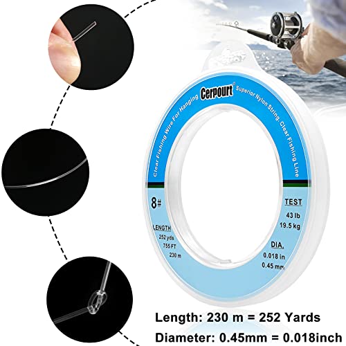 Cerpourt Clear Fishing Wire,755FT Monofilament Fishing Line,Clear String for Hanging,Strong Wire Invisible Nylon Thread for Hanging Balloon,Garland,Picture,Crafts,Decorations,Suitable for Beading Sewing - Image 2