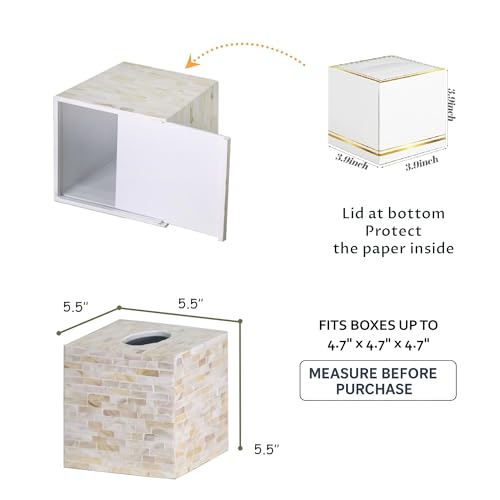 PEMAR Handcrafted Wooden Tissue Box Cover for Small Cube Tissue Boxes Only (Max Inner Size 4.7”) – Mother of Pearl Inlay Decorative Tissue Holder for Bathroom, Living Room & Office (Milano) - Image 4