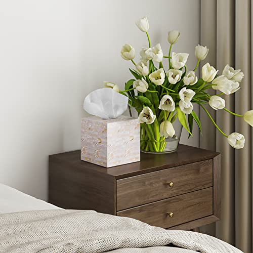 PEMAR Handcrafted Wooden Tissue Box Cover for Small Cube Tissue Boxes Only (Max Inner Size 4.7”) – Mother of Pearl Inlay Decorative Tissue Holder for Bathroom, Living Room & Office (Milano) - Image 5