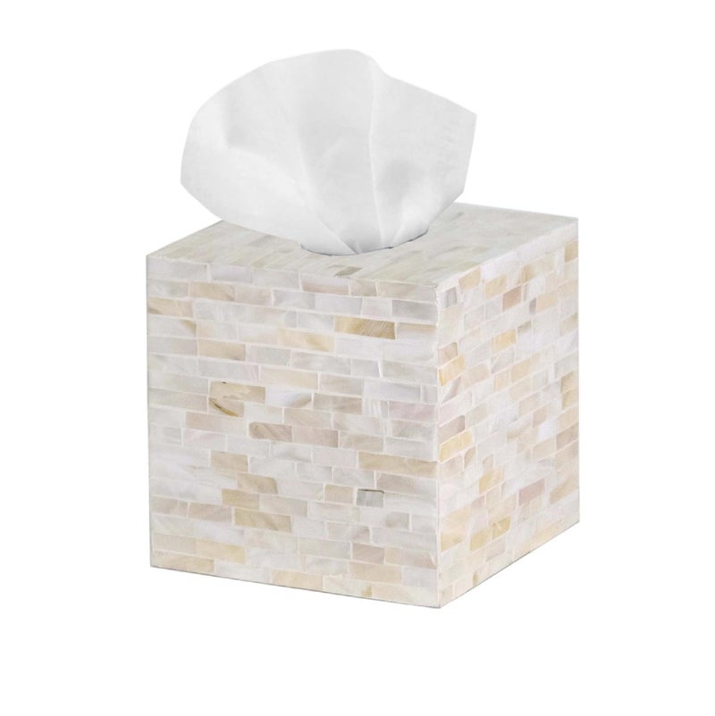 PEMAR Handcrafted Wooden Tissue Box Cover for Small Cube Tissue Boxes Only (Max Inner Size 4.7”) – Mother of Pearl Inlay Decorative Tissue Holder for Bathroom, Living Room & Office (Milano) - Image 1