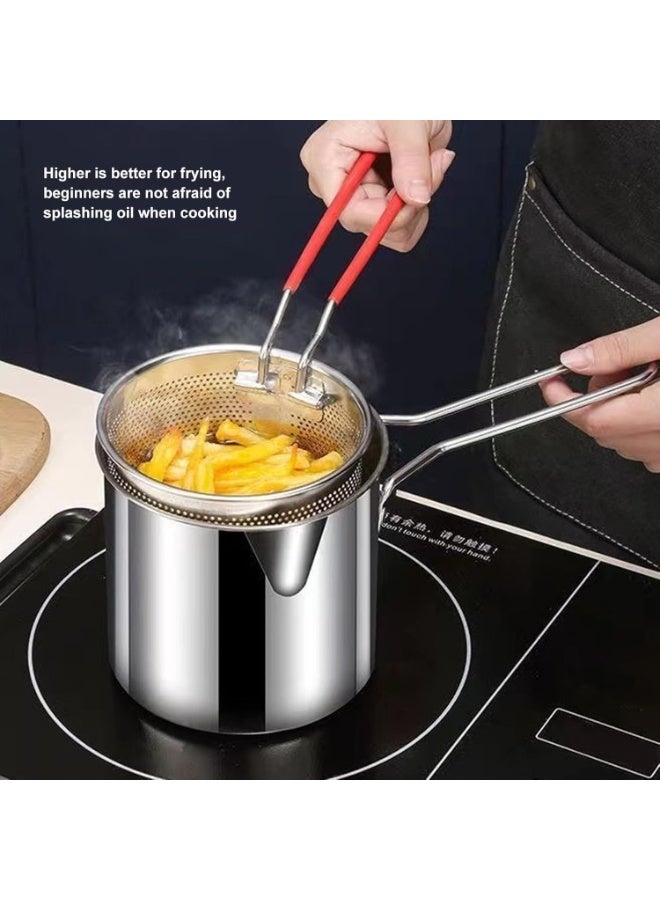 مقلاة عميقة متعددة الاستخدام بسعة 1200 مل من الستانلس ستيل المصقول، مع سلة شبكية لتصفية الزيت ومقابض مريحة مقاومة للحرارة، مثالية لقلي البطاطس والروبيان والخضروات بأمان وسهولة - Image 2
