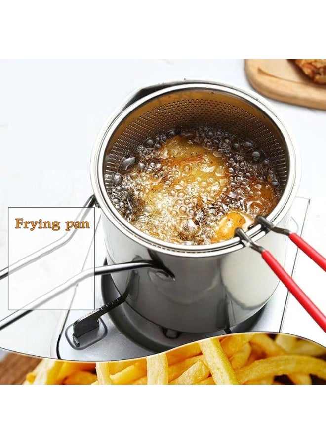 مقلاة عميقة متعددة الاستخدام بسعة 1200 مل من الستانلس ستيل المصقول، مع سلة شبكية لتصفية الزيت ومقابض مريحة مقاومة للحرارة، مثالية لقلي البطاطس والروبيان والخضروات بأمان وسهولة - Image 3