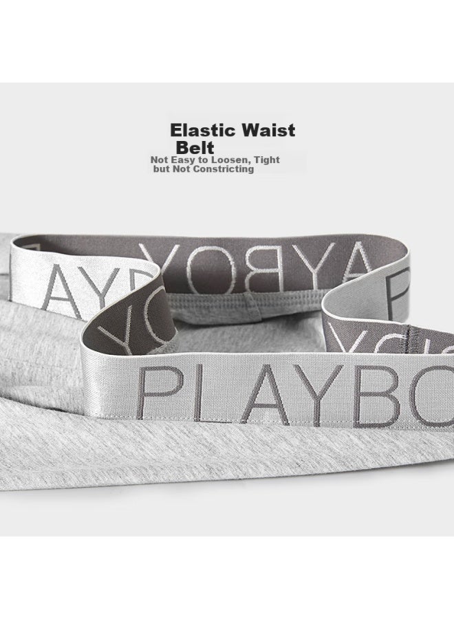 Playboy Men's Cotton Antibacterial Anti-mite Boxer Briefs Solid Color Mid-rise Loose Four-corner Shorts Men's Underwear - Image 2