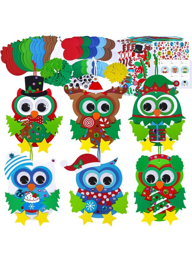 Winlyn 24 Sets Christmas Craft Kits Winter Crafts DIY Christmas Owl Ornaments Decorations Art Sets Foam Owl Christmas Tree Holiday Stickers for Kids Festival Home Classroom Activities Party Favors - Image 1