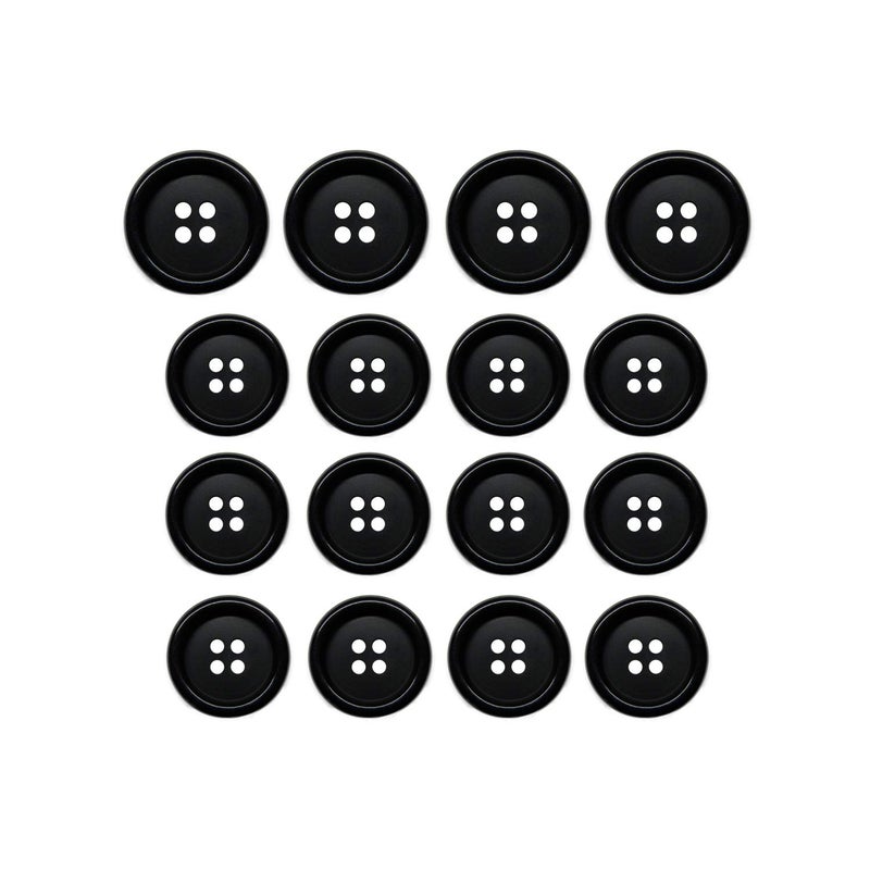 ButtonMode Luxury Suit 16pc Set Includes 4 Buttons Measuring 20mm 34 Inch for Front and 12 Buttons Measuring 15mm 916 Inch for Sleeves and Pants Black