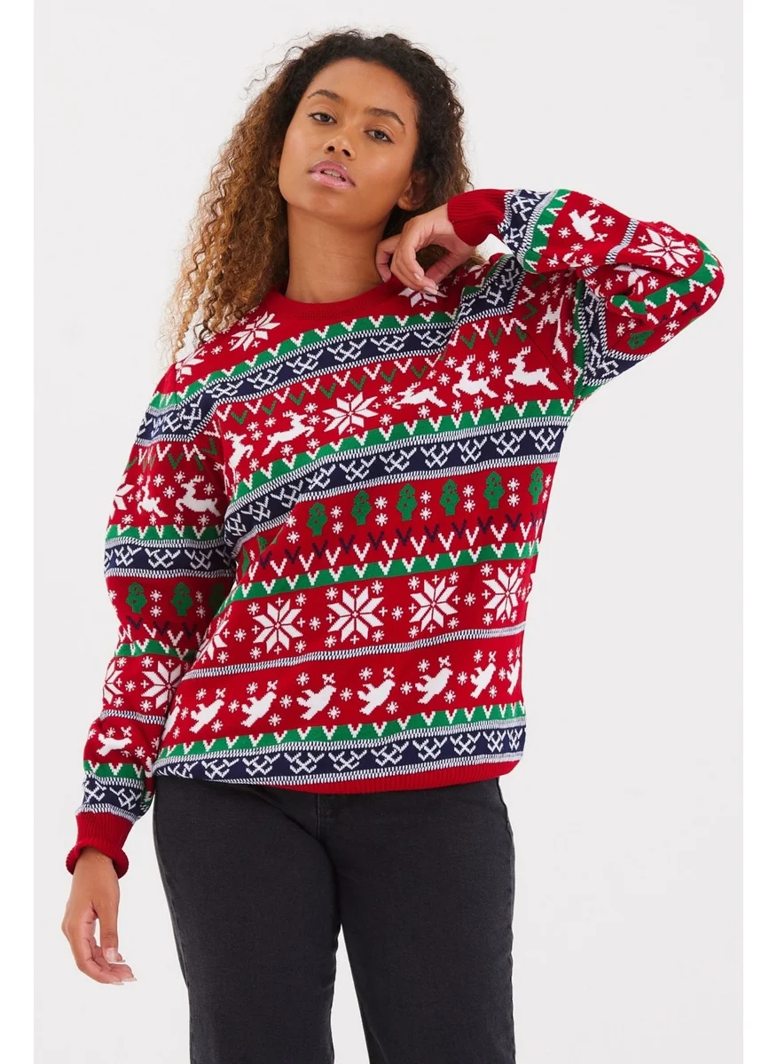 Cool Tarz Cool Style Women's Red-Green-White Cristmas New Year Sweater