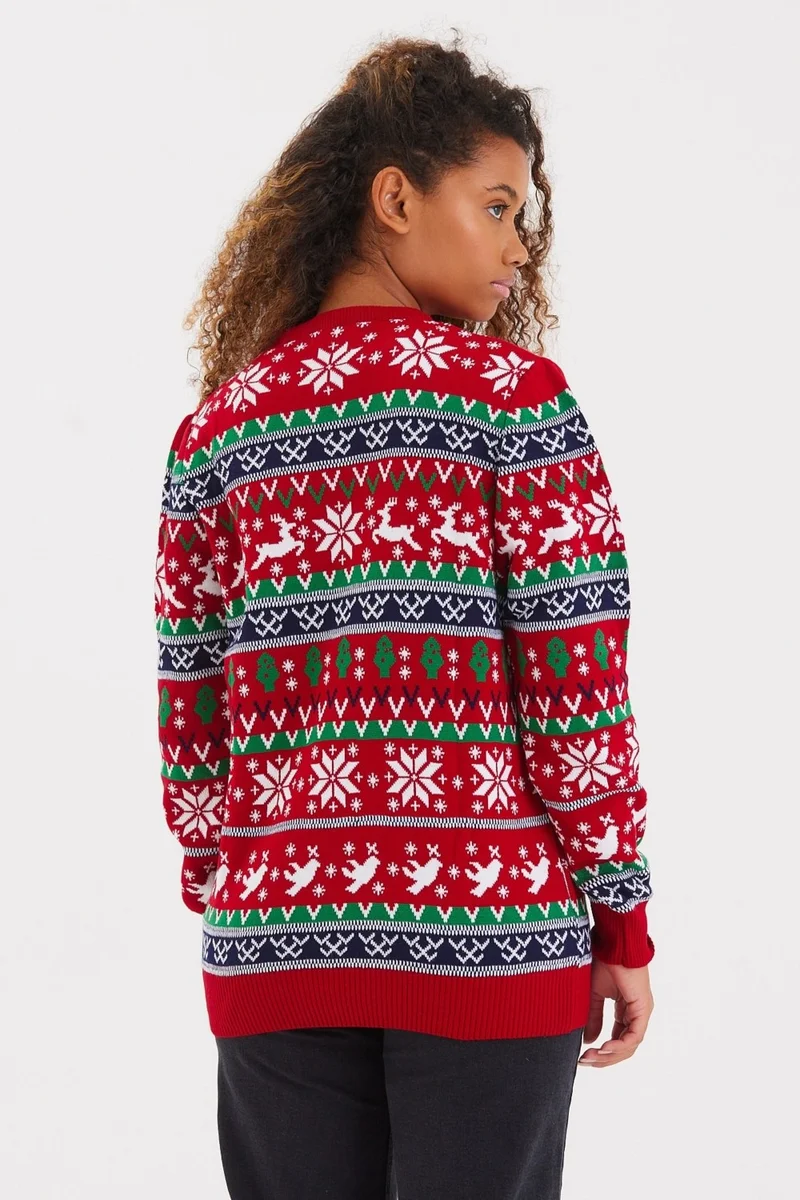 كوول تارز Cool Style Women's Red-Green-White Cristmas New Year Sweater