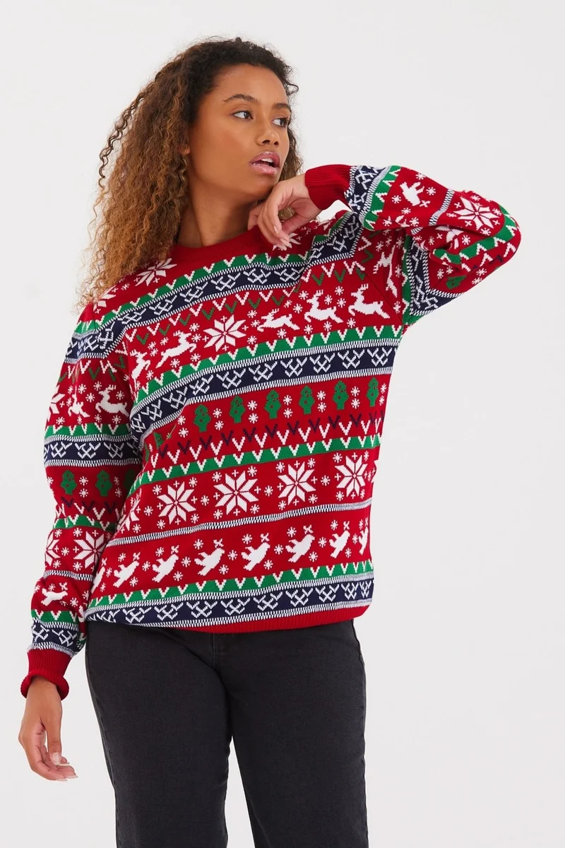 كوول تارز Cool Style Women's Red-Green-White Cristmas New Year Sweater