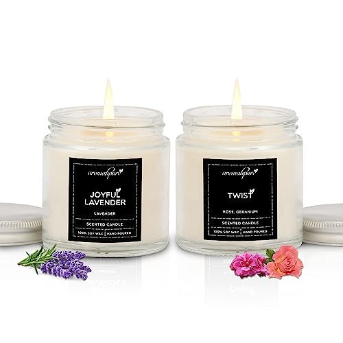 Aromahpure Scented Candles (55 Hours) (100% Soy Wax)- Handcrafted | Smoke-Free | Joyful Lavender, Twist Fragrance-Rose & Geranium Candles for Home & Gift Sets, IFRA Certified - Image 1