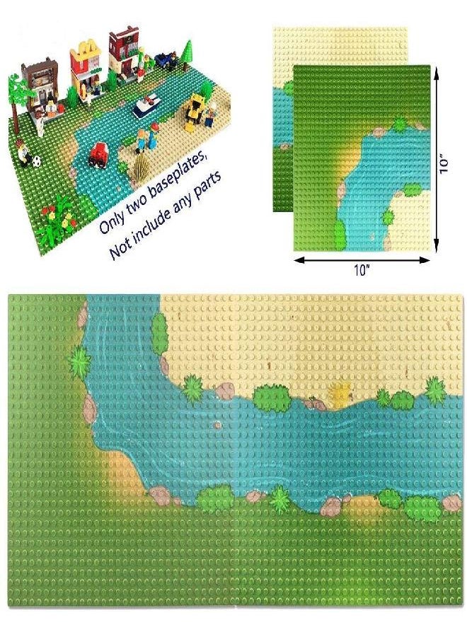 Taken All Taken All Grassland Rivers Pattern Baseplate 10" x 10" - Building Brick Base Plate Perfect Combination with Major Brands,for City Roads Building Blocks Kids Toy (1 Straight + 1 Curve)  - Image 3