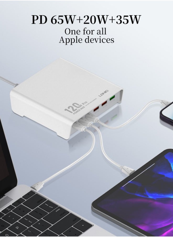 LDNIO 120w Desktop Charging USB hub 3 Port USB C 3 Port USB A Charging Station Fast Desktop Charging For iPhone Tablet Macbook Laptop White  - Image 5