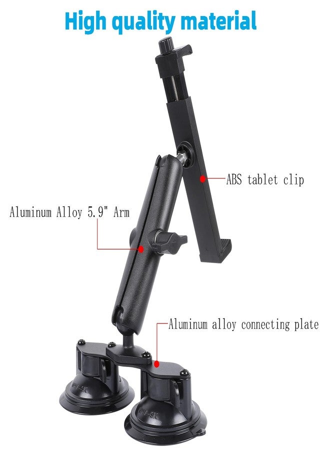 FPN iPad Pro 12.9 Inch Tablet Mount with Dual Suction Cup Base for Car Windshield, Aluminum Arm Heavy Duty, Tablet Suction Holder for Window, Compatible with 6.5-12.9" Tablets - Image 3