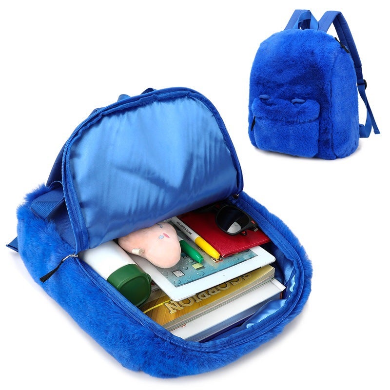 Blue Plush Backpack for Women - Image 5