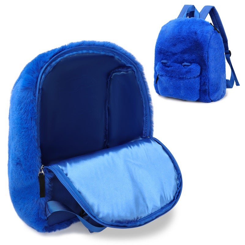Blue Plush Backpack for Women - Image 1