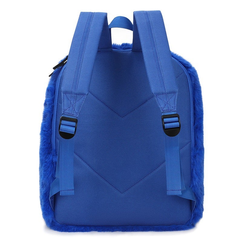 Blue Plush Backpack for Women - Image 4