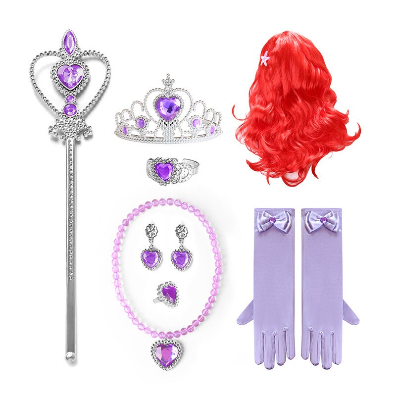 Generic Frozen Princess Heart Necklace Set F19 + SA14 Mermaid wig set