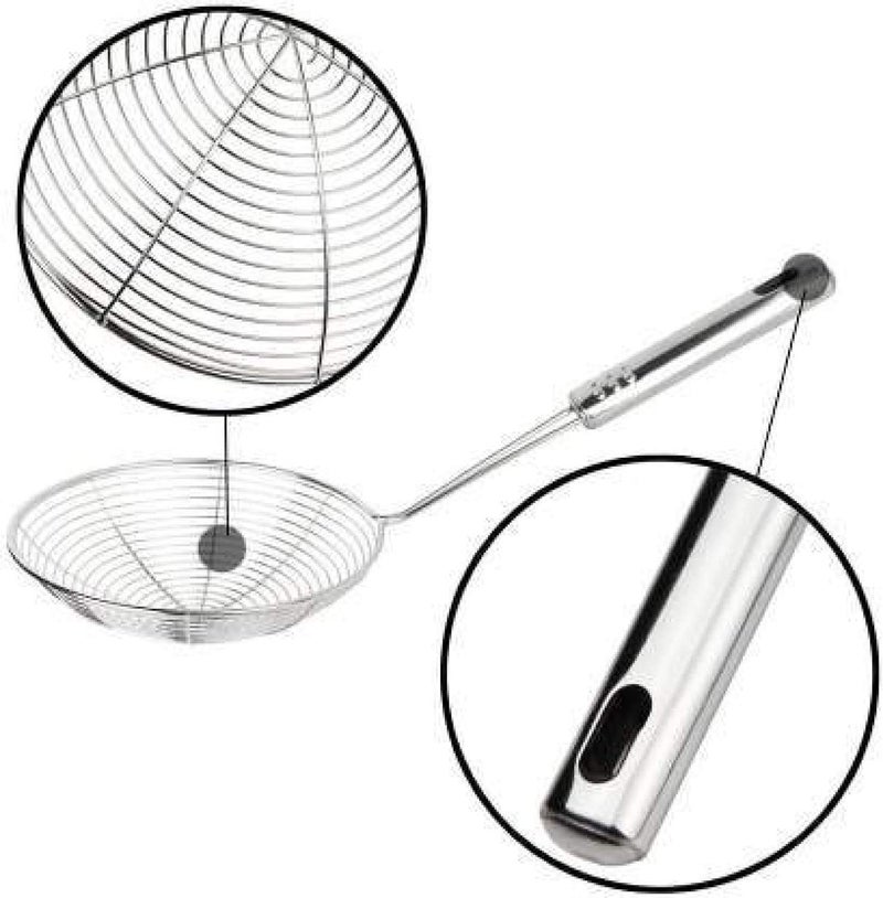 Uprise Trader Heavy Duty Professional Standard Stainless Steel Deep Fry Jhara Mesh Ladle Jharni Wire Skimmer Puri Strainer Frying Spoon Spoon Filter with Handle for Perfect Oil Extraction 16 cm  - Image 3