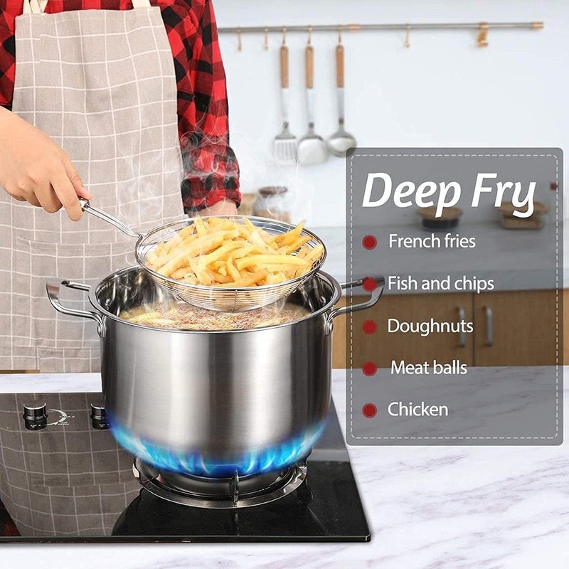 Uprise Trader Heavy Duty Professional Standard Stainless Steel Deep Fry Jhara Mesh Ladle Jharni Wire Skimmer Puri Strainer Frying Spoon Spoon Filter with Handle for Perfect Oil Extraction 16 cm  - Image 4