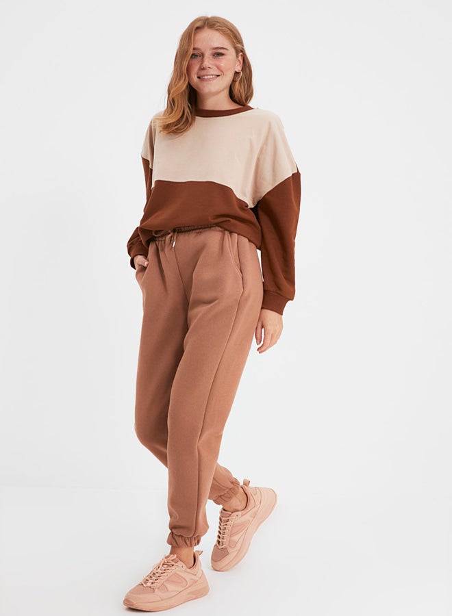 trendyol Light Brown Thick Inside Fleece Basic Knitted Sweatpants Pants - Image 1
