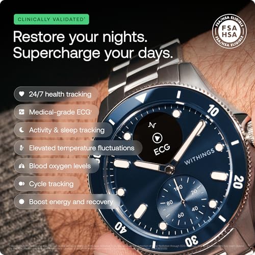 Withings ScanWatch Nova, Heart Health Hybrid Smartwatch for Men & Women - ECG, with SPO2, Temperature Monitoring, Sleep, Respiratory Health, Cycle Monitoring, 30-Day Battery Life, iOS & Android, Blue - Image 2