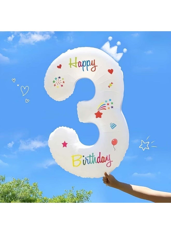 32 بوصة بيضاء عيد ميلاد سعيد بالونات الرقمية ، بالونات الرقمية القابلة لإعادة الاستخدام في فيلم البوليستر ، لتزيين حفلات عيد ميلاد الأطفال ، والذكرى السنوية ، ولوازم حفلات التخرج - Image 2