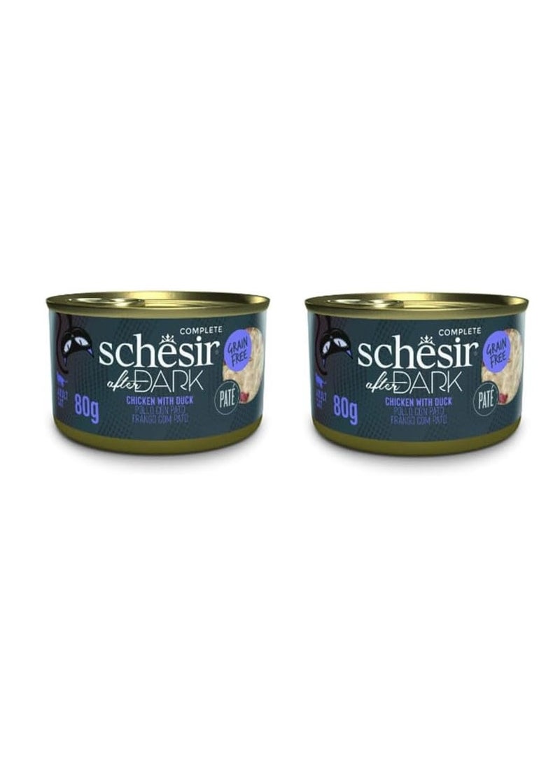 Schesir Set of 2pcs After Dark Cat Wet Food in Pate Chicken With Duck 80g - Image 1