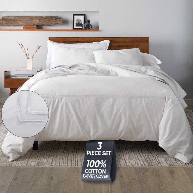 Ella Jayne Duvet Cover Full 3 Pieces 100 Cotton Percale FullQueen Soft Breathable  Lightweight Including Full Size Duvet Cover 1 Piece 90 x 90 Inches with 2 Pillow Shams White Design