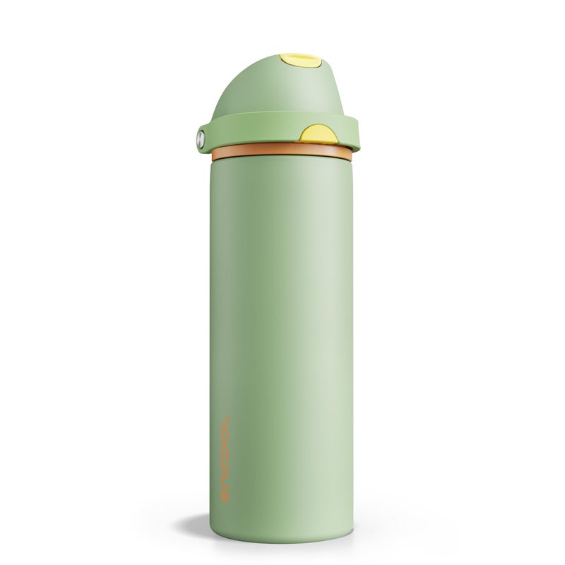 ENCOOL Insulated Water Bottle with Straw - Encool Stainless Steel Water Bottle with Push Button Lid, Leak-Proof & BPA-Free, Keeps Cold for 24 Hours for Sports, Travel, Gym (24 oz, Lichen-Yellow) - Image 1